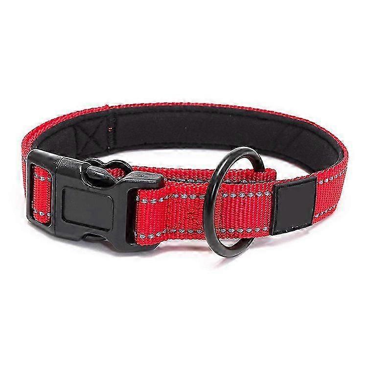 Dog Collar Classic Adjustable Reflective Nylon Collar with Soft Breathable Mesh Padding for Medium Dogs Red