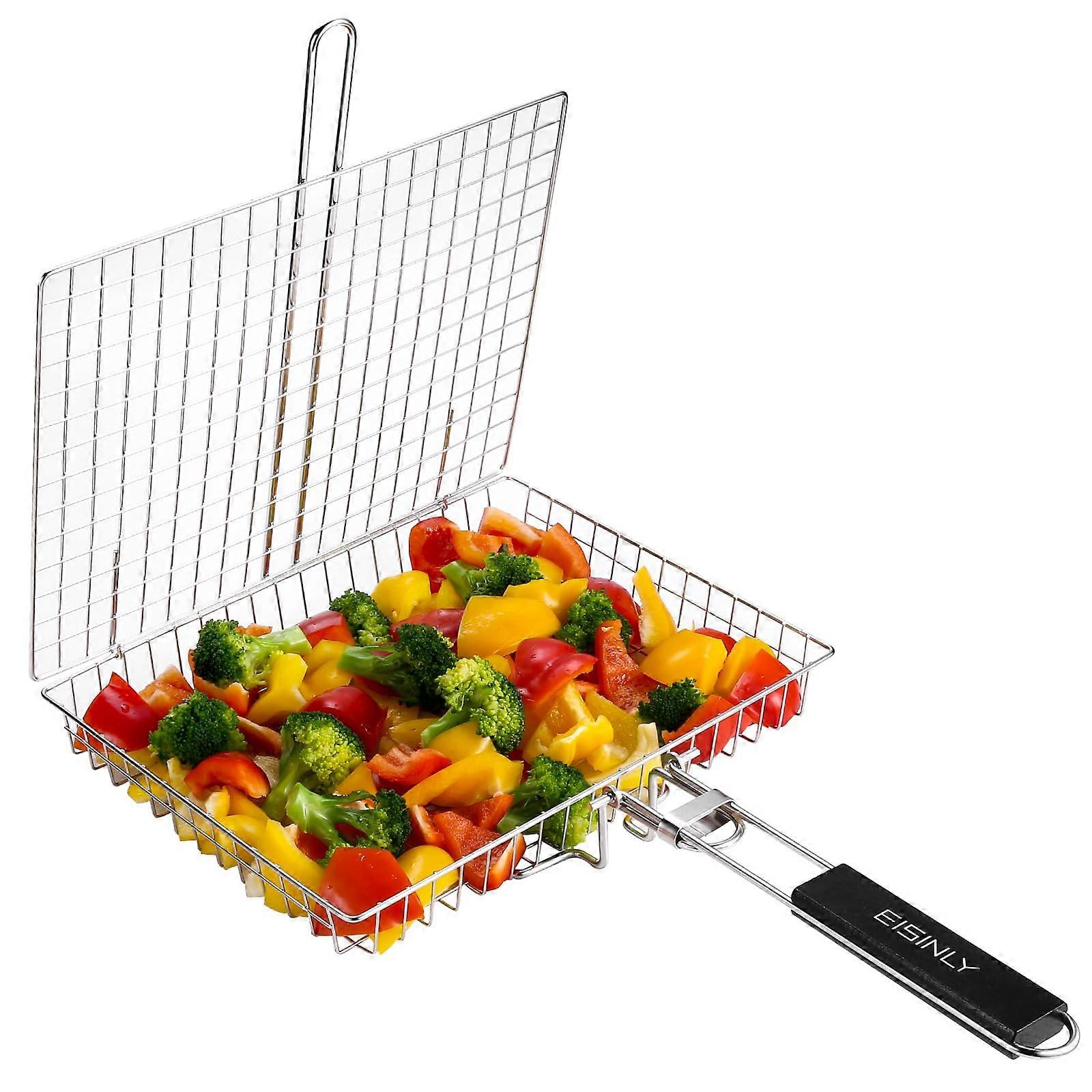 Grill Basket With Removable Handle For Outdoor BBQ Grilling