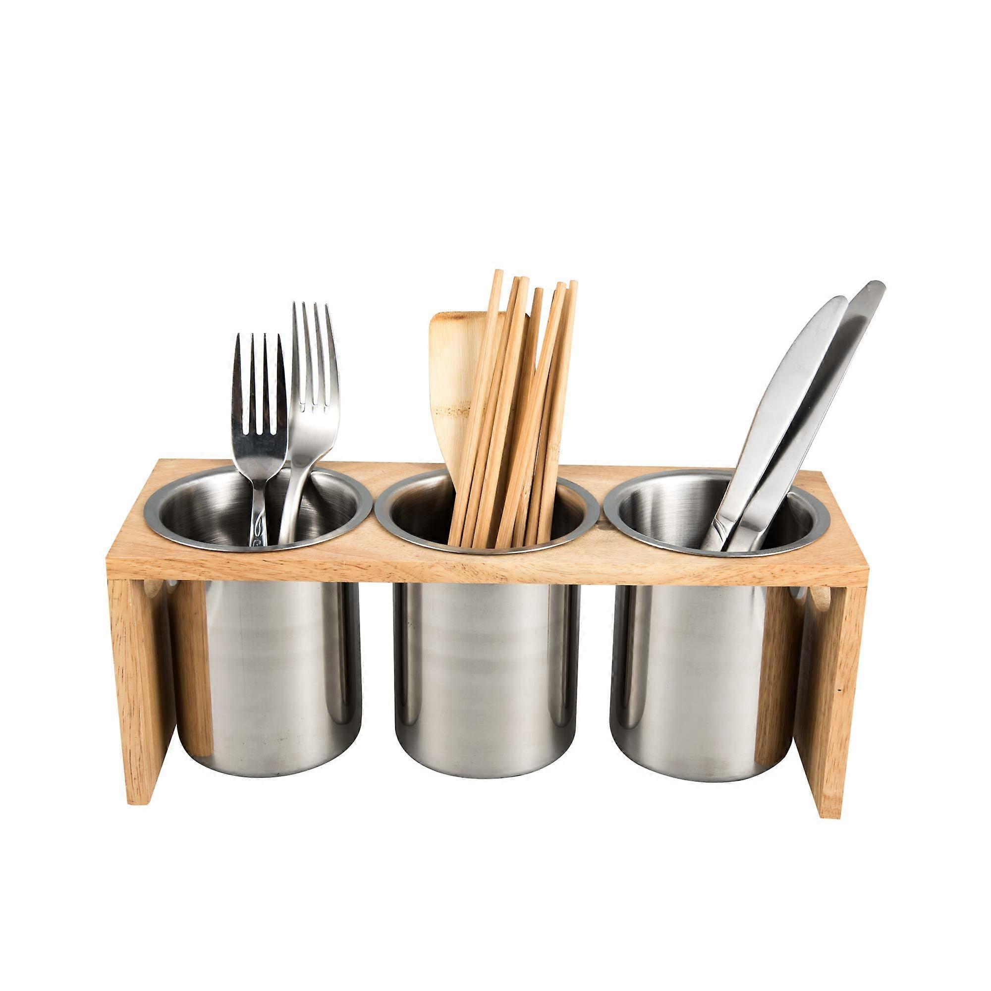 Stainless steel wooden kitchen cutlery rack, no installation required, environmentally friendly storage device