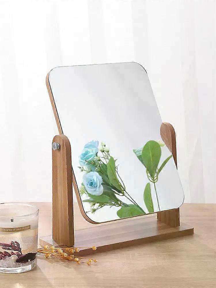 Dresser Vanity Mirror with Natural Wood Stand, 360 Degree Rotating Magnifying Mirror, Portable Table Counter-top Mirror Bath