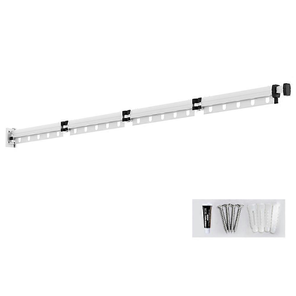 Folding Balcony Clothes Drying Rack 4 Sections Retractable Laundry Hanger for Window Indoor - White