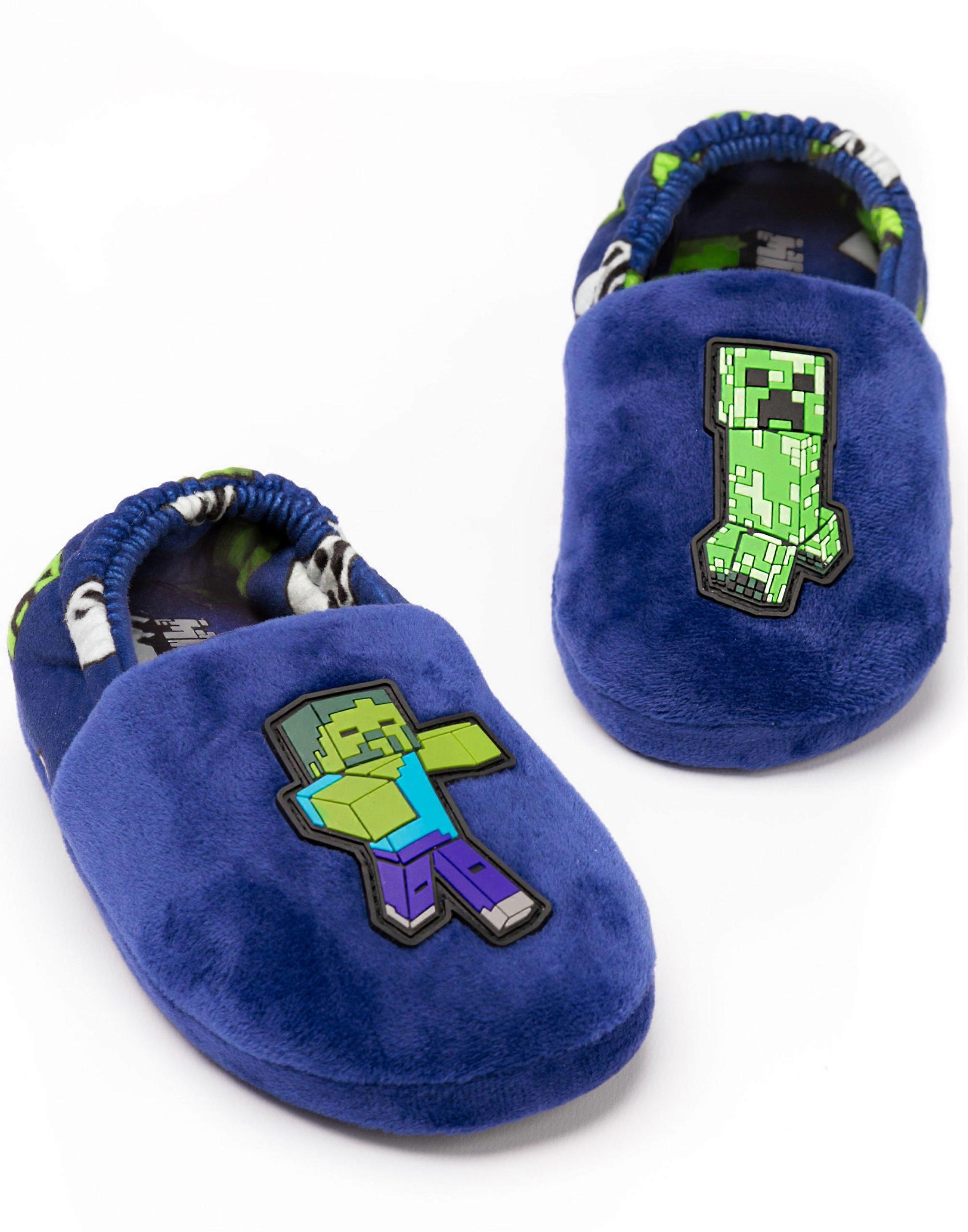 Minecraft Gutter Mule Tøfler Blå Creeper Zombie Applique