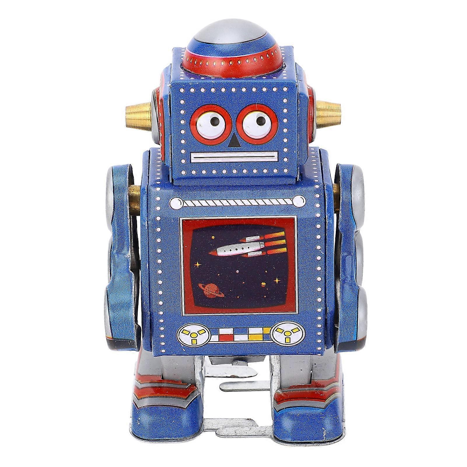 Wind Up Robot Toy Hand Made Decorative Vintage Clockwork Robot Toy Interesting Wind Up Iron Toy for Cafe Bar Restaurant Blue