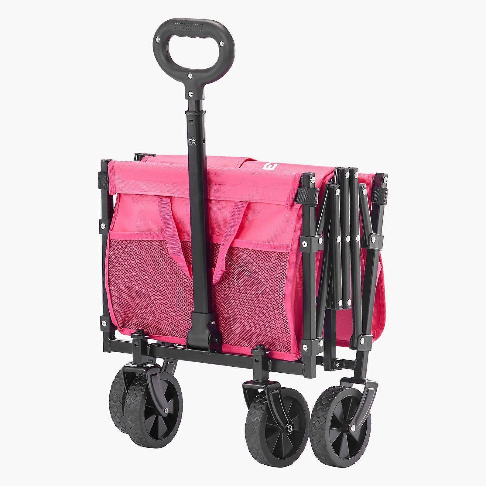 Collapsible Wagon Carts, 120L Capacity & 225LBS Load, Folding Wagons with All-Terrain Wheels, Pink & Black