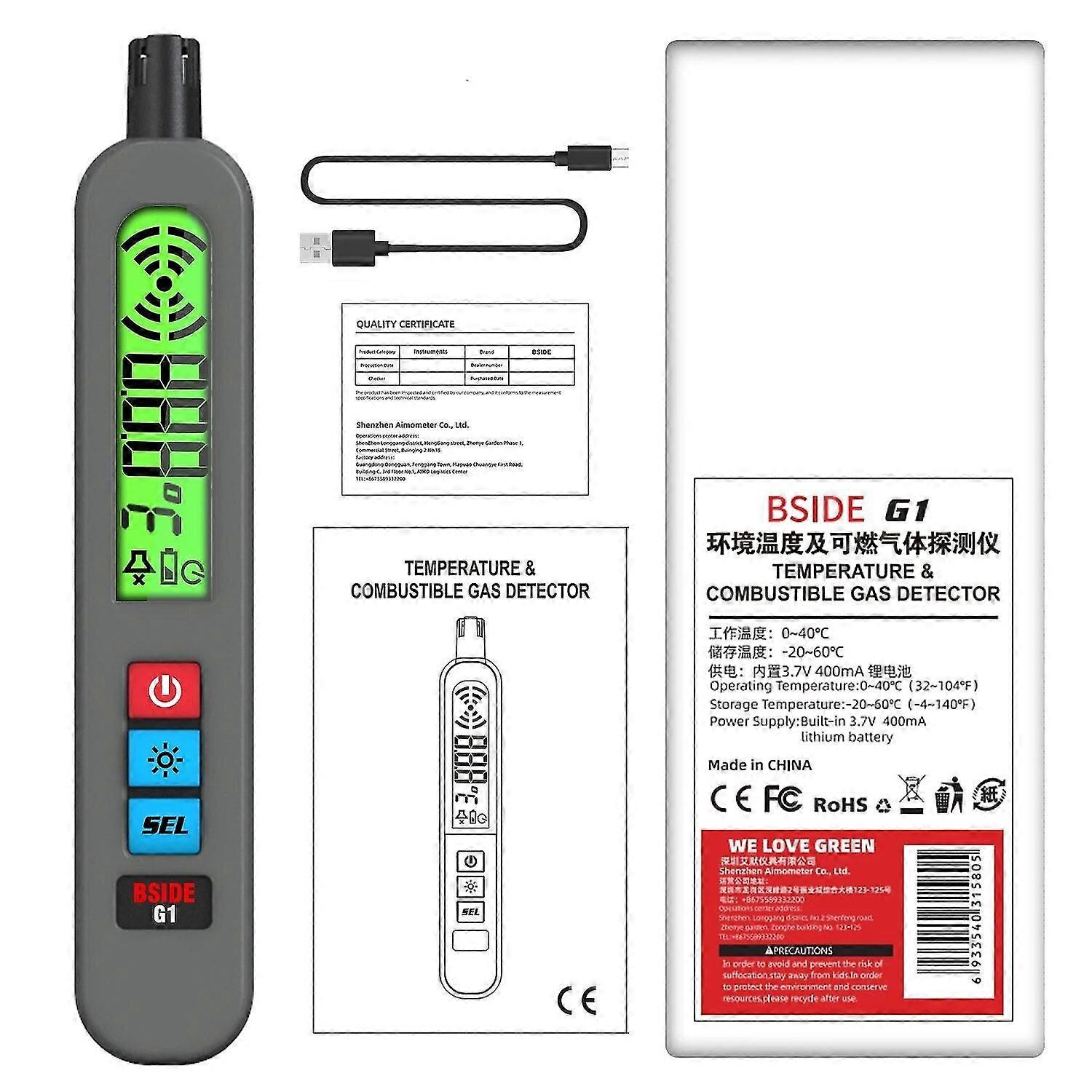 Bside Gas Leak Detector Combustible Natural Co2 Flammable Alcohol Lpg Methane Analyzer Rechargeable Buzzer Alarm Ppm Lel Tester