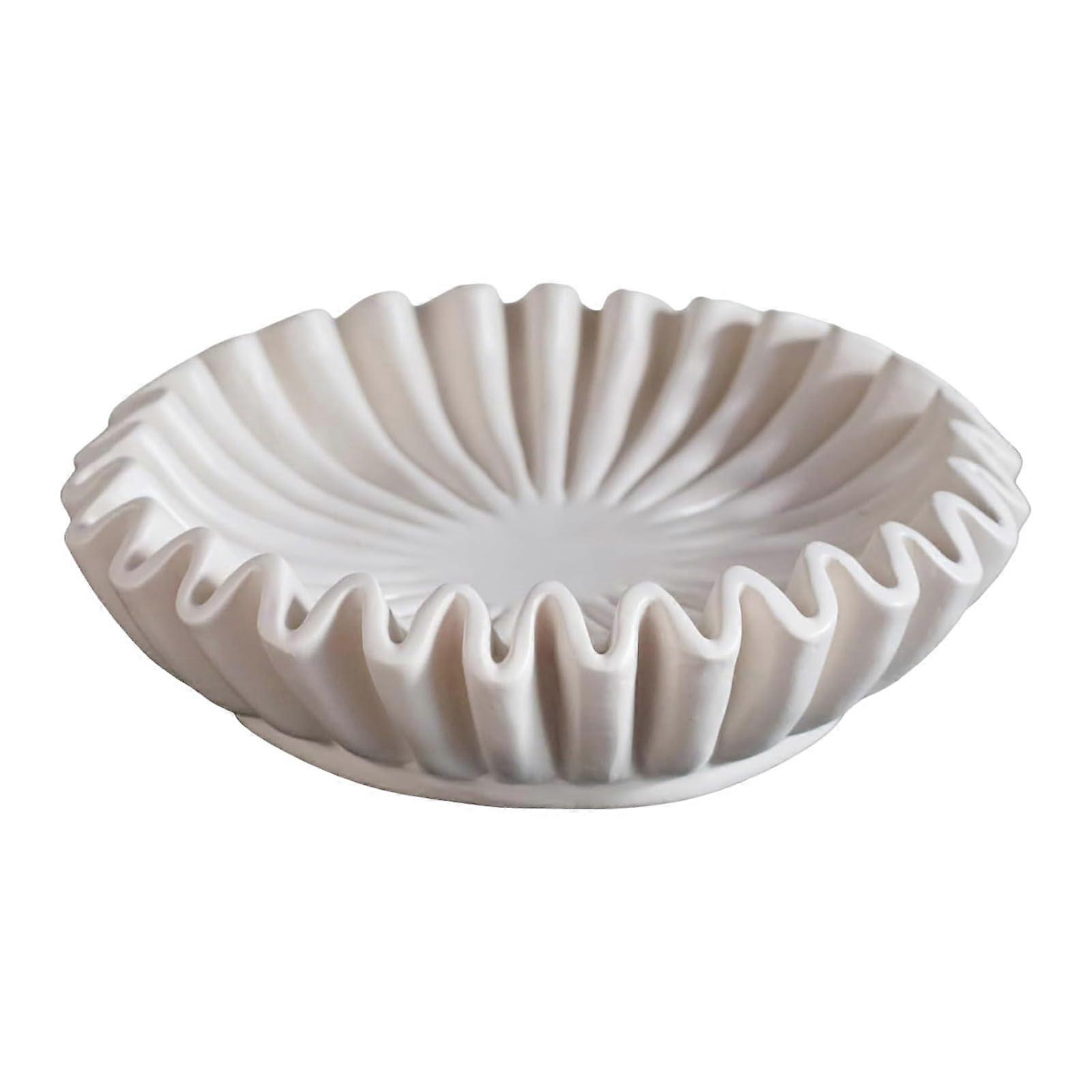 Ruffle Decorative Bowl - Handcrafted Fluted Resin Bowl in White for Modern Home Decor, Living Room, Coffee Table, and Bookshelf