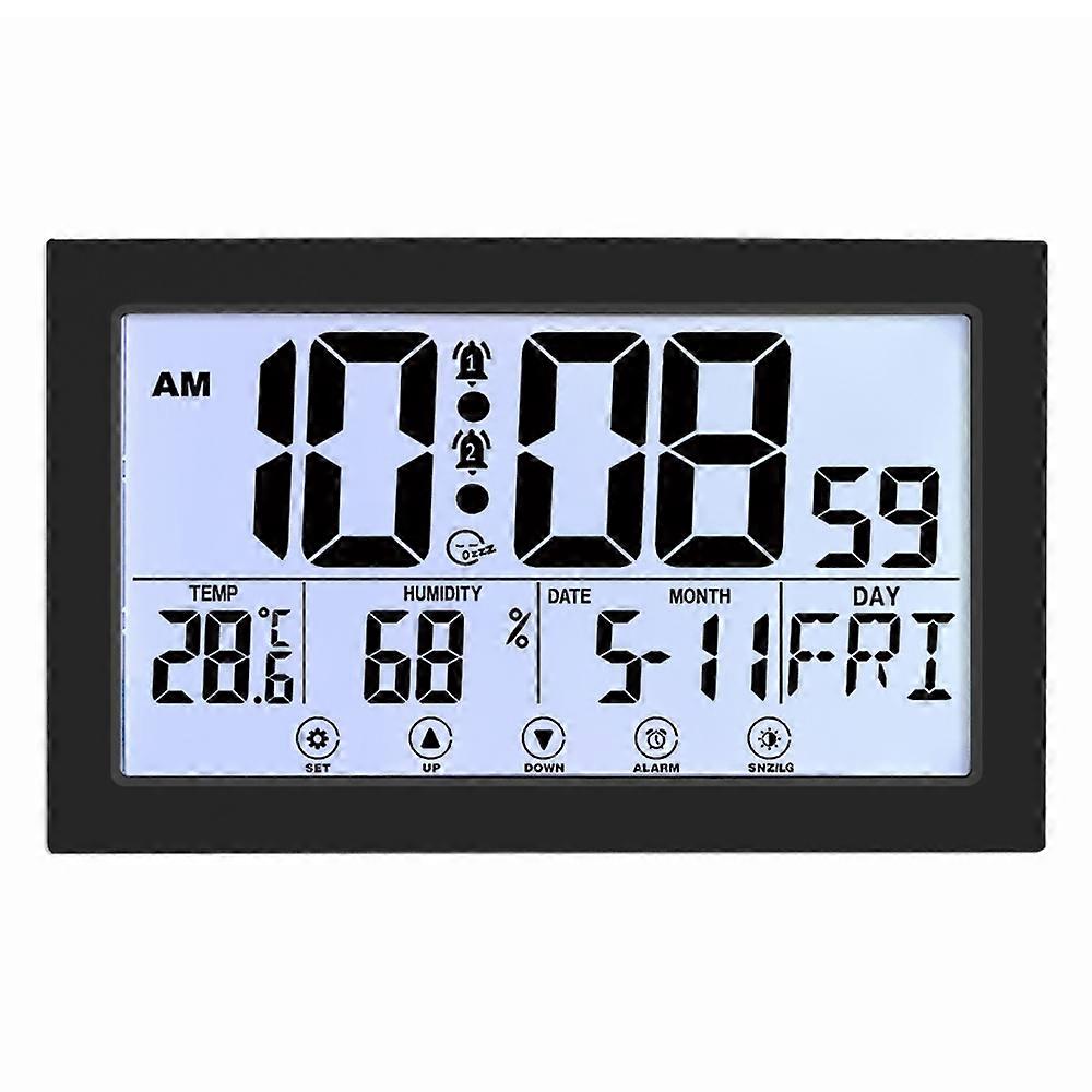 Creative Touch Screen Digital Wall Clock Temperature And Humidity Electronic Alarm Clock-Black