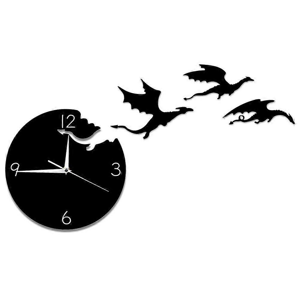 Magic Flying Angry Fantasy Dragon Wall Clock Quartz Analog Quiet Movement, Gothic Abstract Dragon Wall Art