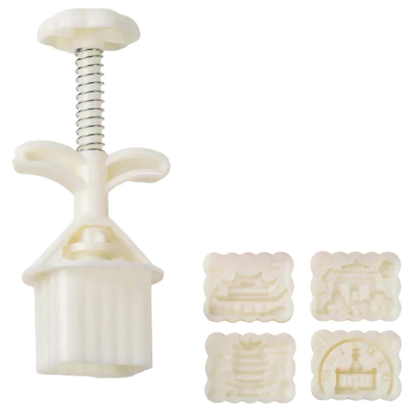 Mooncakes Molds Set 25/50G 3D Square Cultural Pattern Cookie Press for DIY Baking and Autumn Festival with 4 Stamp