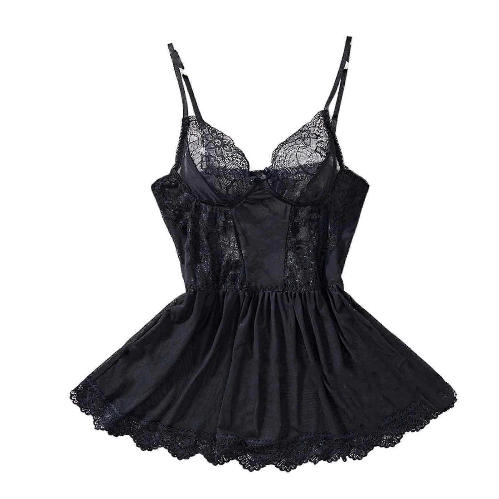 Vacuum-1pcs black see-through suspender skirt