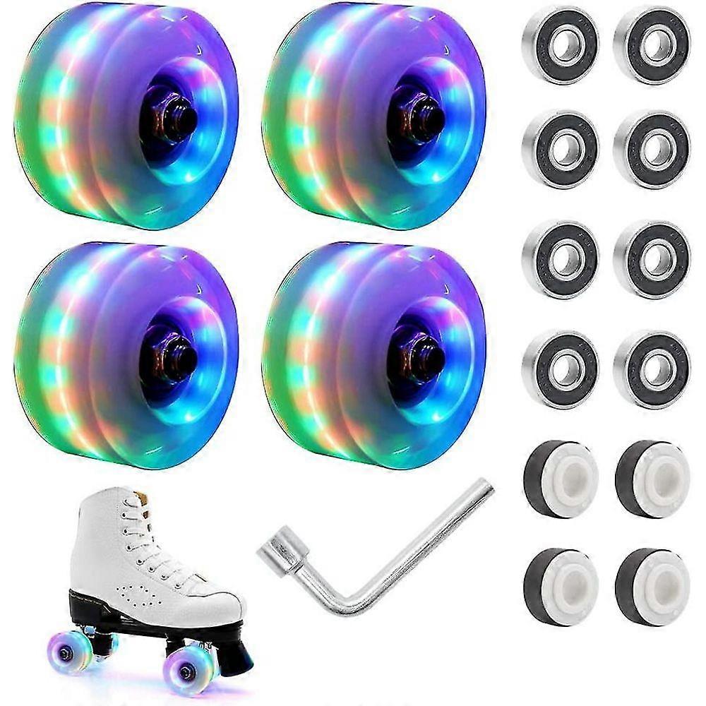HJyang Led Light Up Rollschuhrollen mit Lagern 4er Pack Cool Lighting-Up Skating Wheels für Double Row Skating 32mm x 58mm HB[