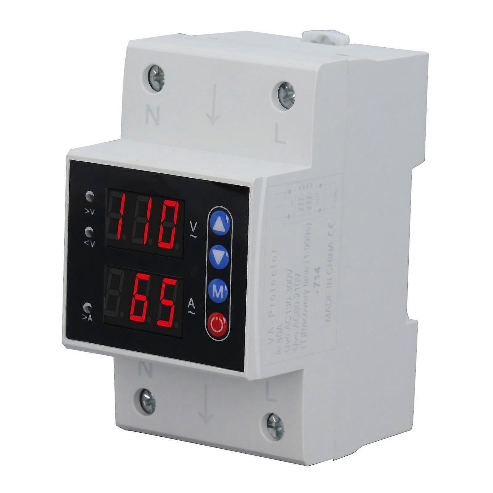 Adjustable V/A Protector Over Under Voltage Overcurrent Intelligent Relay Reset Protective Device Stabilizer AC80‑300V 80A