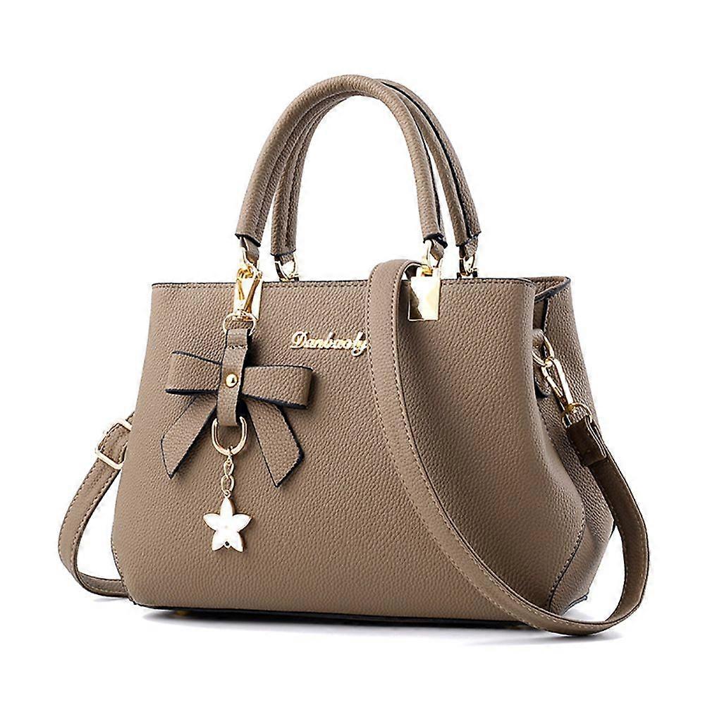 Womens Handbag Tote Shoulder Purse Leather Khaki Crossbody Bag Bow-knot Ornament