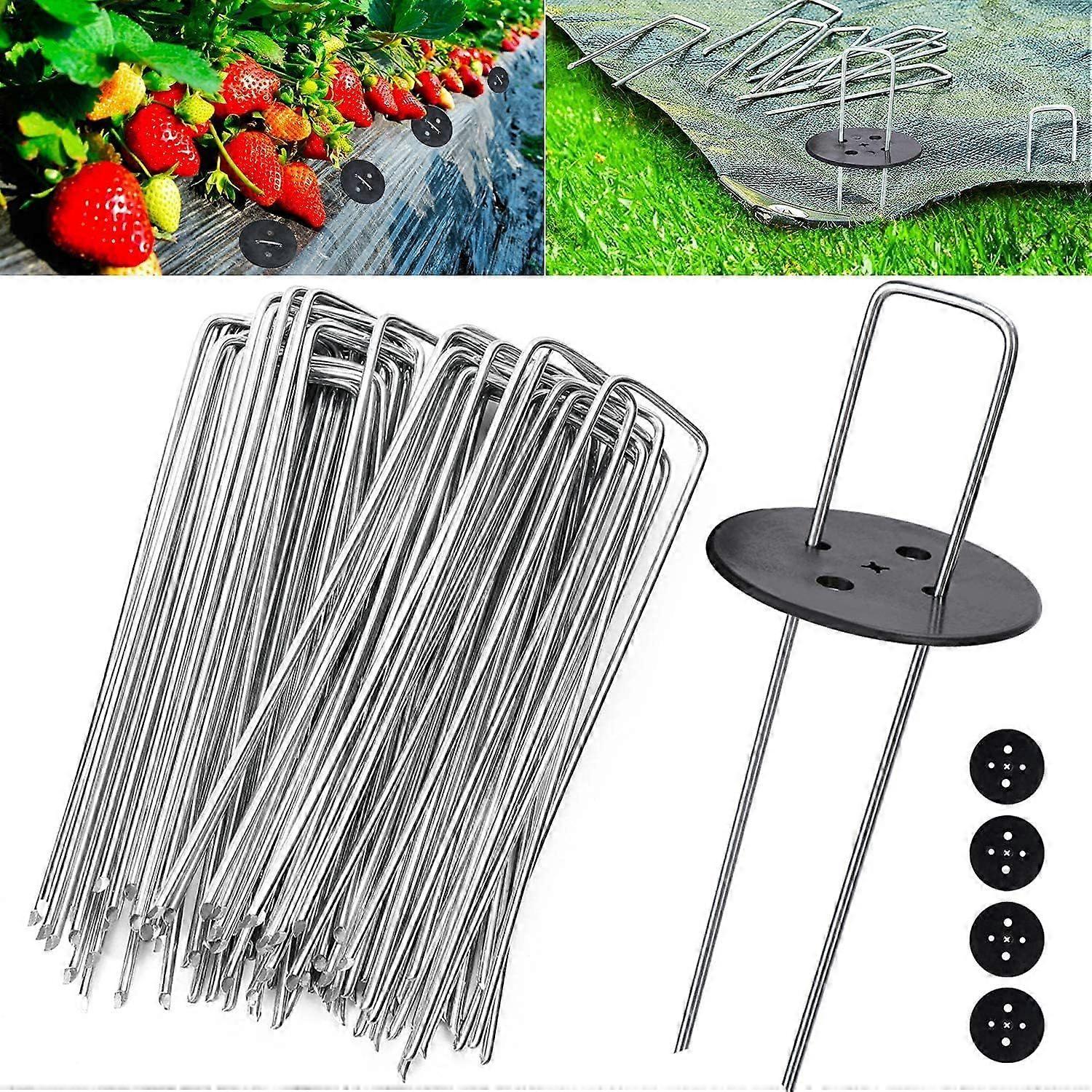 Fixing Pegs, Garden Fixing Stakes, 2.5 mm Thick, 15 cm/3 cm, for Mulching Cloth, Wire Mesh and Nets (50 PCS / 4 Washers)