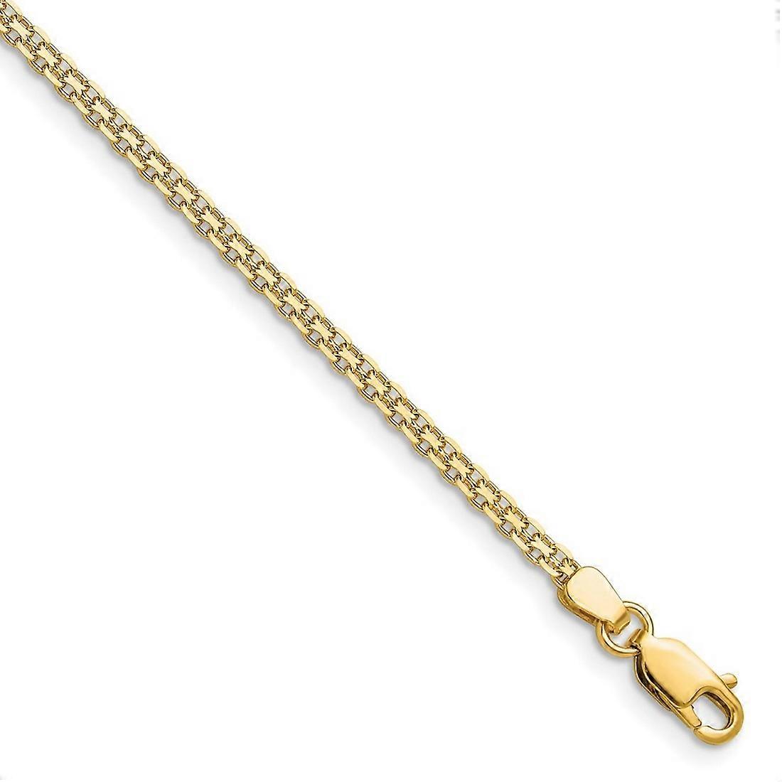 14k Yellow Gold 2.2mm Lightweight Flat Bismark Chain Bracelet Link-Bracelet for Women and Men - Length: 7 to 9