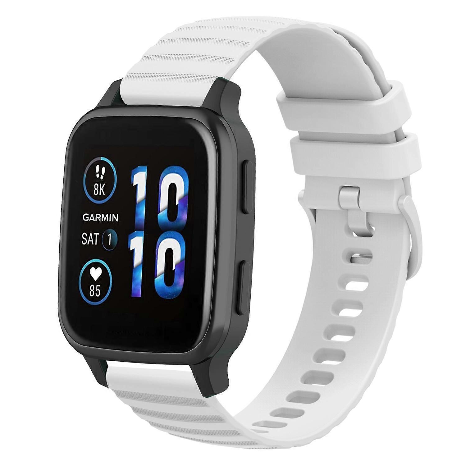 For Garmin Forerunner Sq2 Music 20mm Wavy Dot Pattern Solid Color Silicone Watch Band