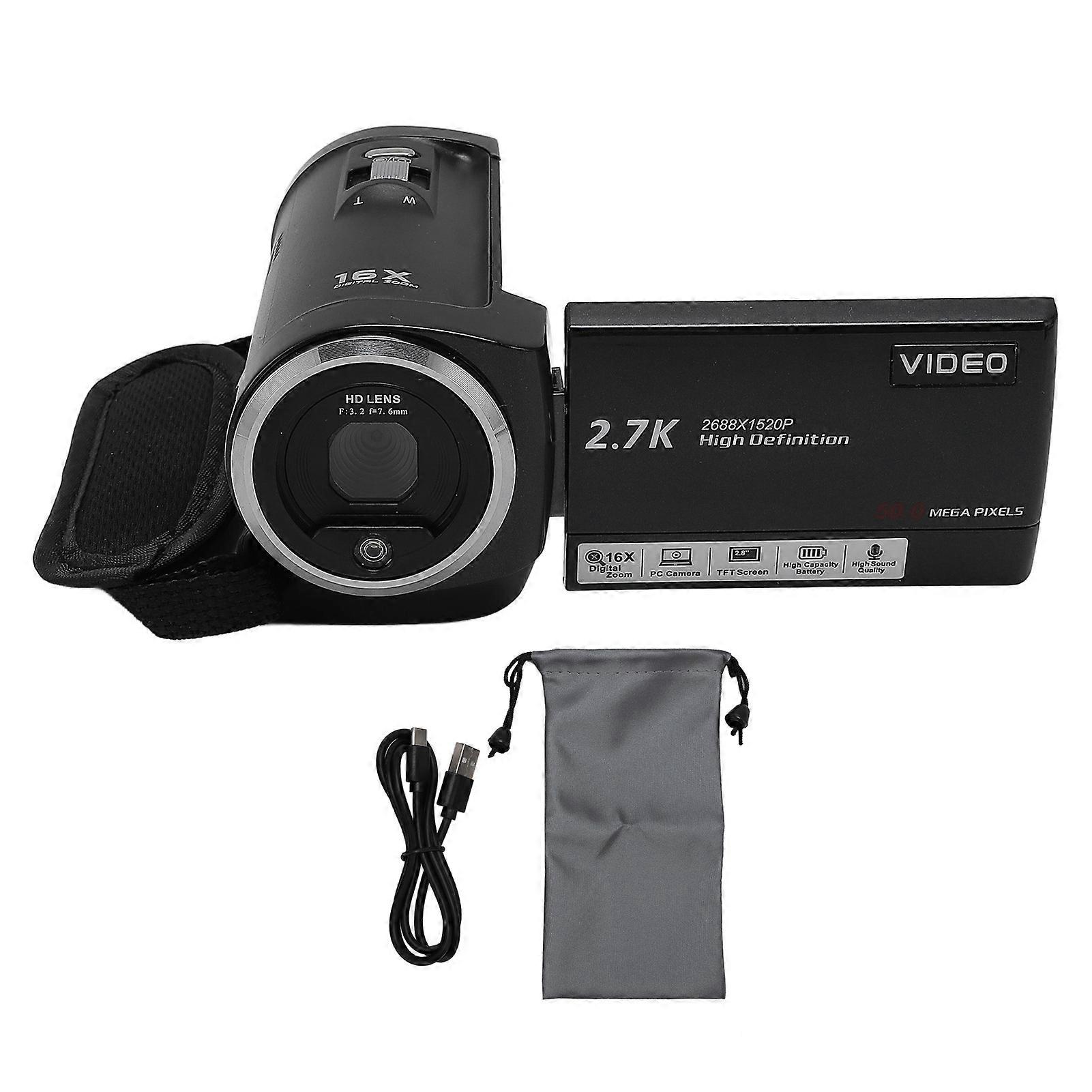 2.7K Handheld Digital Camcorder with 16X Zoom and Rotatable Display - Perfect for Vlogging