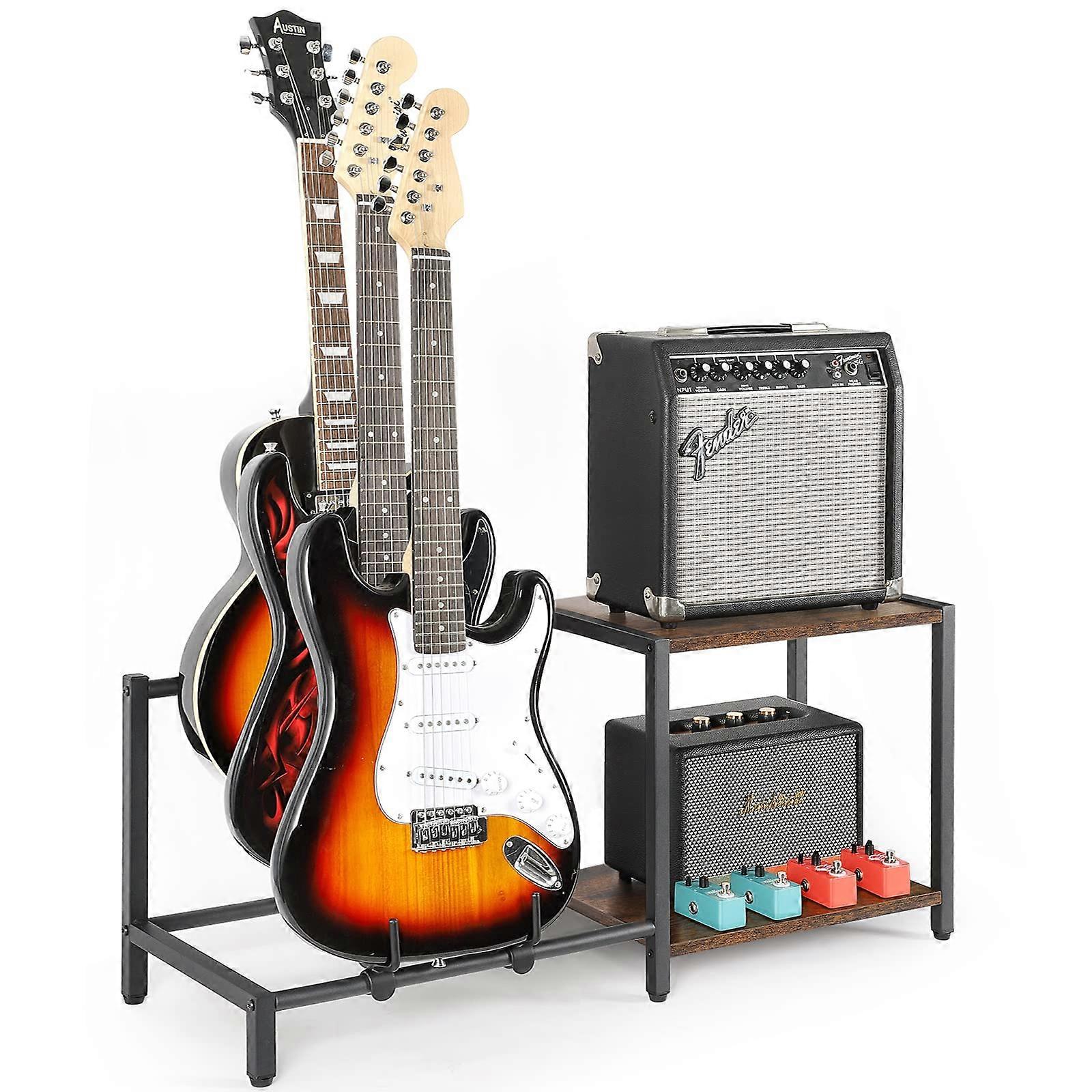 Guitar Rack, 3Piece Floor Stand with Amp Support, Adjustable Holder for Multiple Instruments