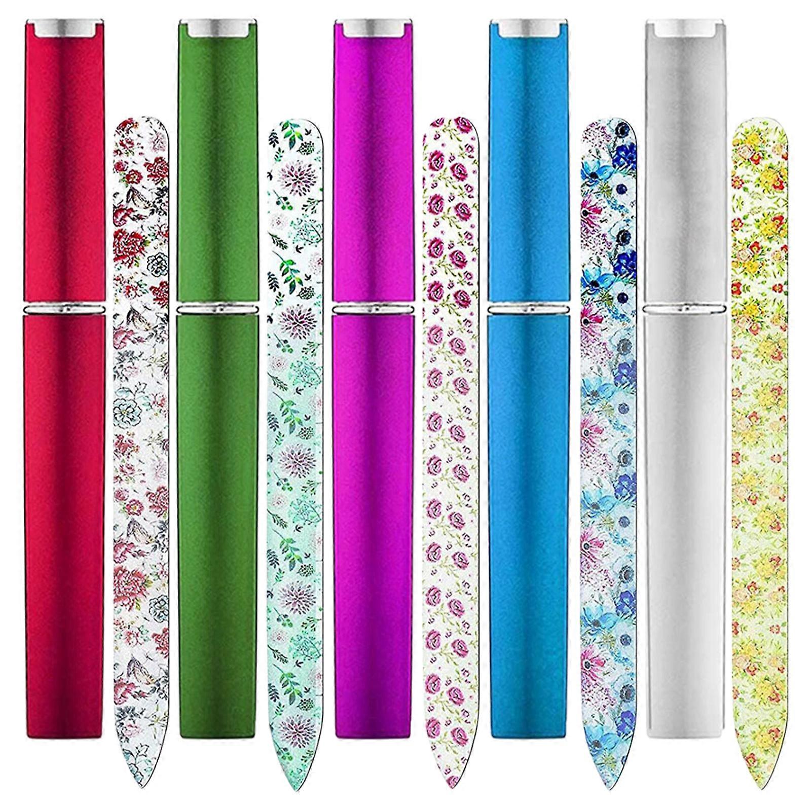 Lima per unghie in vetro da 5 pezzi con custodia in cristallo per unghie Buffer Lime per unghie in vetro Set per manicure con spingi-cuticole per le donne