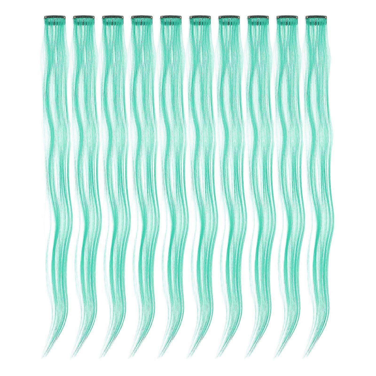 10pcs Colored Highlight Synthetic Clip on in Hair Extensions (Green)