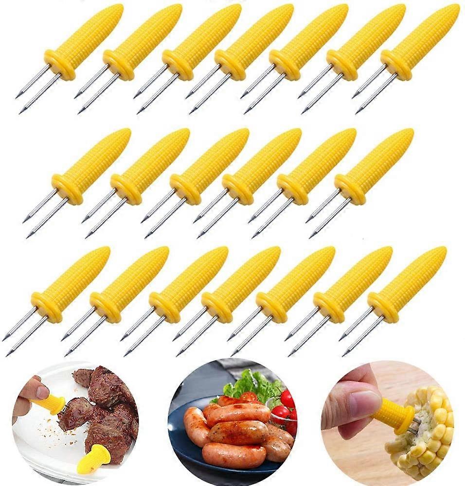 20 Pcs Corn Skewers Corn Spike Shaped Corn Cob Stainless Steel Bbq Skewers Corn Cob With Silicone Base Bbq Corn Skewers