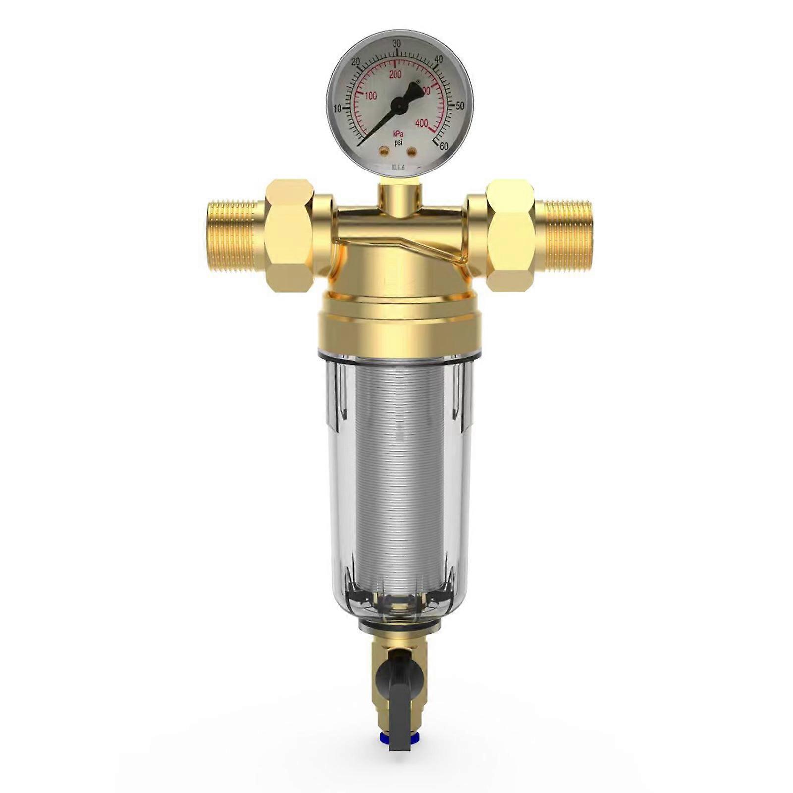 Upgrades Brass Sediment Water Pre Filter with Backwash Function Reusable Water Sediment Filter for Home Plumbing Systems