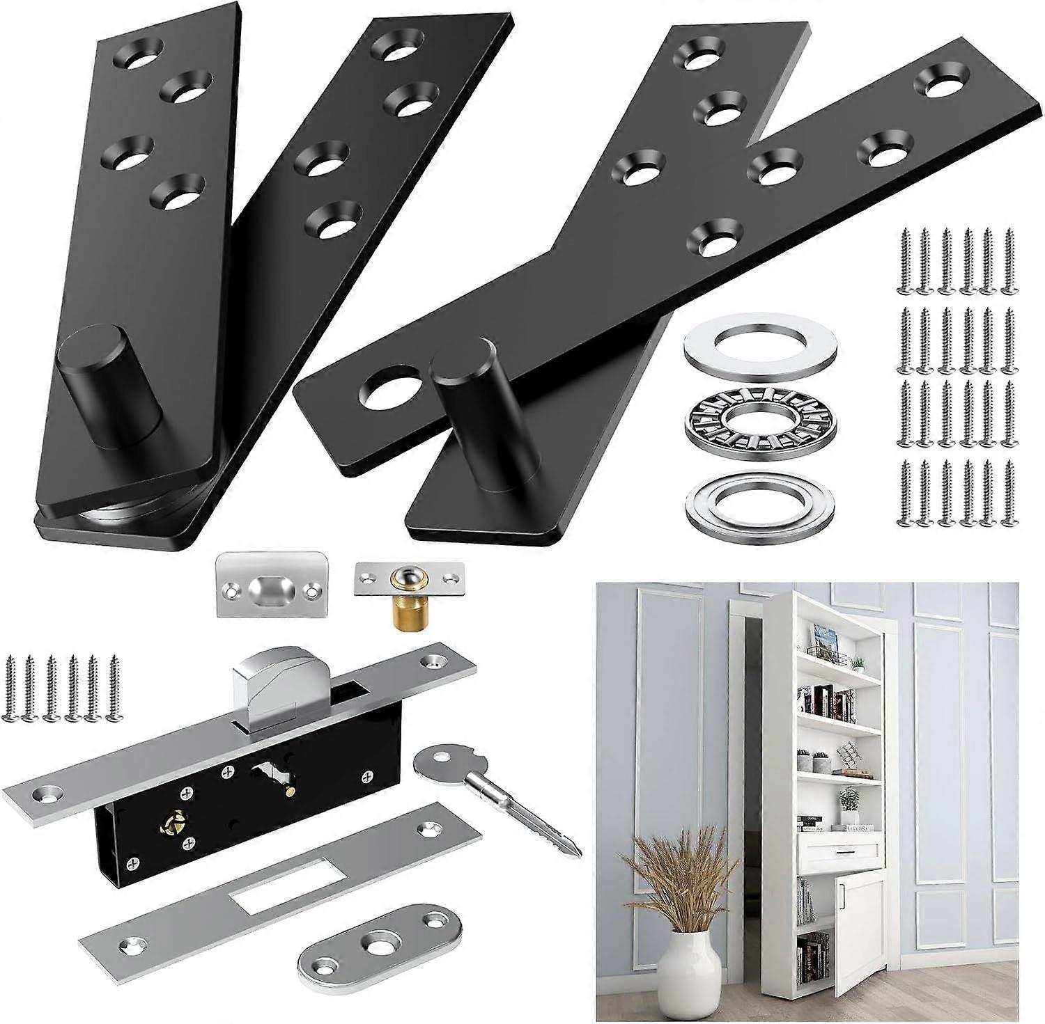 2025 Latest Model  Black  Door Pivot Hinges - Heavy Duty 360 Hidden Hinge Kit