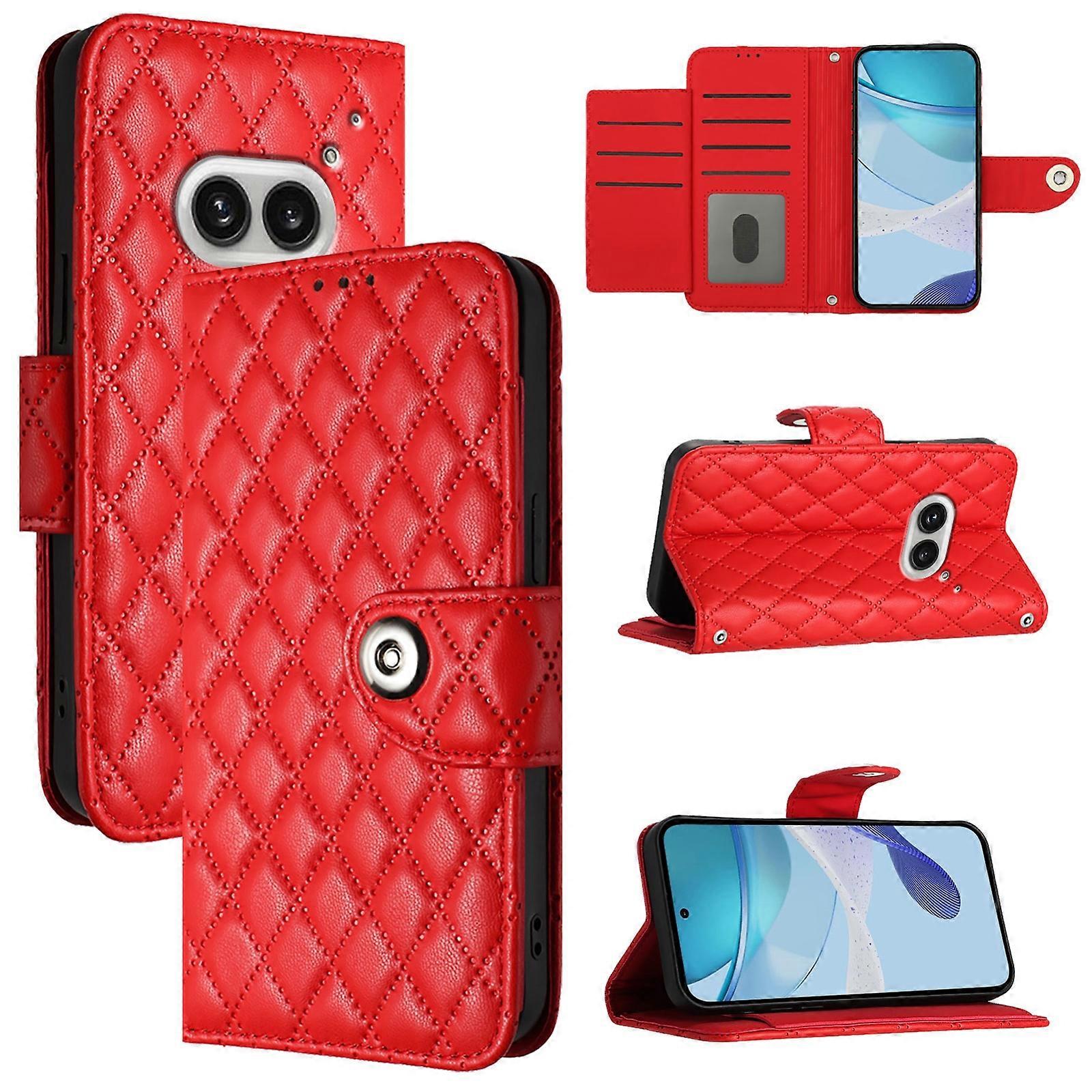 Rhombic Texture Flip Leather Phone Case with Lanyard