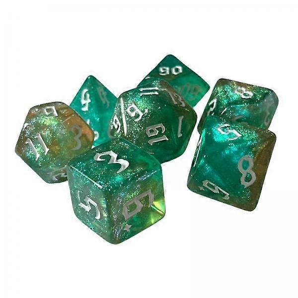 6x7Pcs Polyhedral Dice Entertainment Toy D4-D20 for Party Game Green Gold