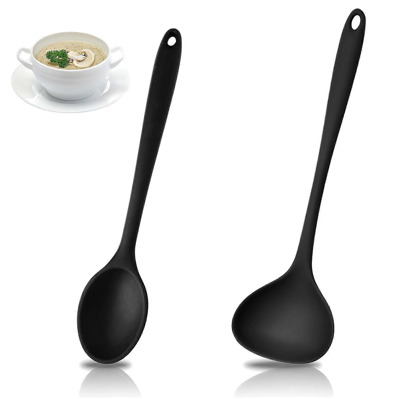 Soup Ladle Silicone Set, Long Handled Large Ladle for Cooking and Stirring, Heat Resistant with Round Hanging Hole
