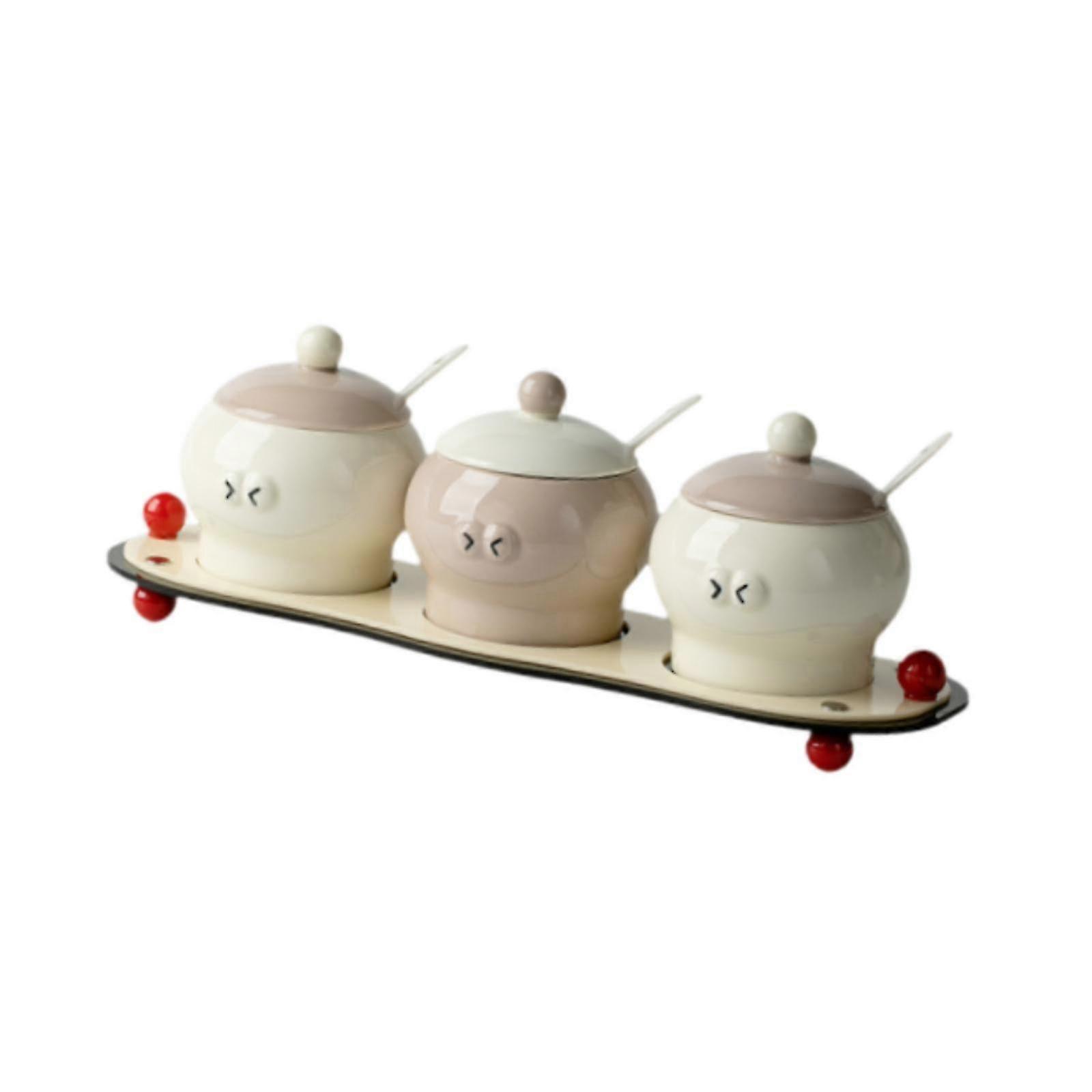 Countertop Ceramic Condiment Jars for Kitchen Spice and Sugar, Style A
