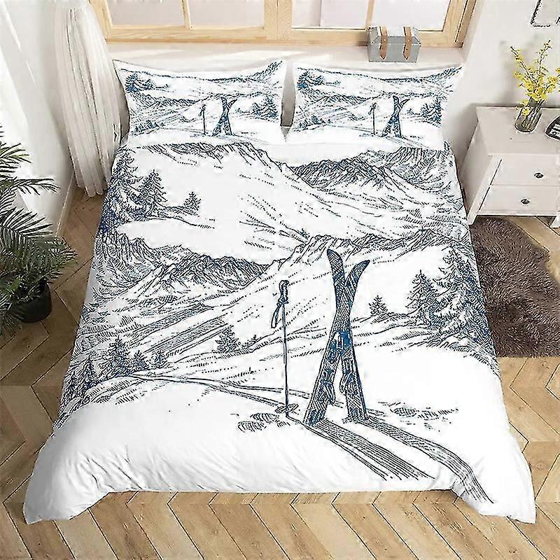 Conjunto de Capa de Edredom com Tema de Esqui para Esportes de Inverno para Crianças e Adolescentes - Roupa de Cama de Microfibra com Paisagem de Montanha Nevada, Conjunto de Capa de Edredom de 3 Peças f