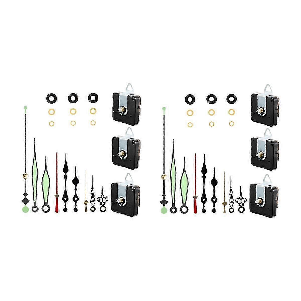 6 Set Quartz Clock Movement Hands Kits Contains Luminous Hands for Clock Repair Parts Replacement Parts