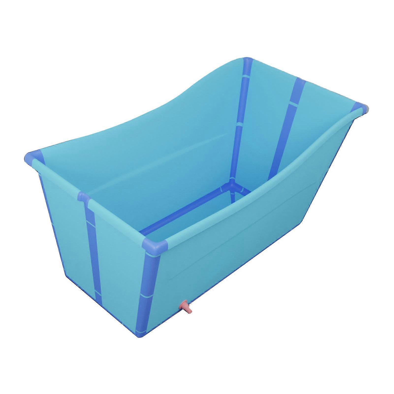 Collapsible Bathtub Space Saving Thickened Foldable Soaking Standing Bath Tub Portable Ice Bath Tub with Bath Stool Blue 