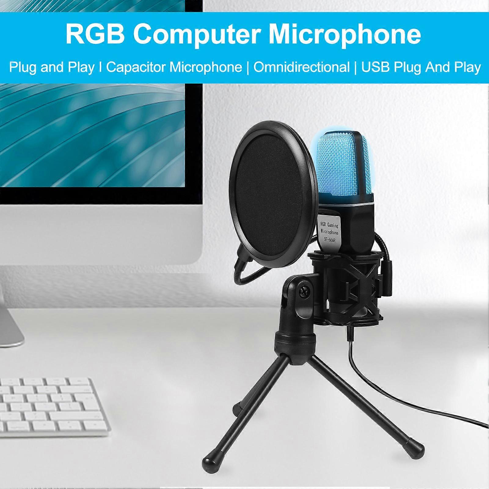 Classic net red condenser wheat RGB seven-color luminous microphone with shockproof USB computer video game microphone