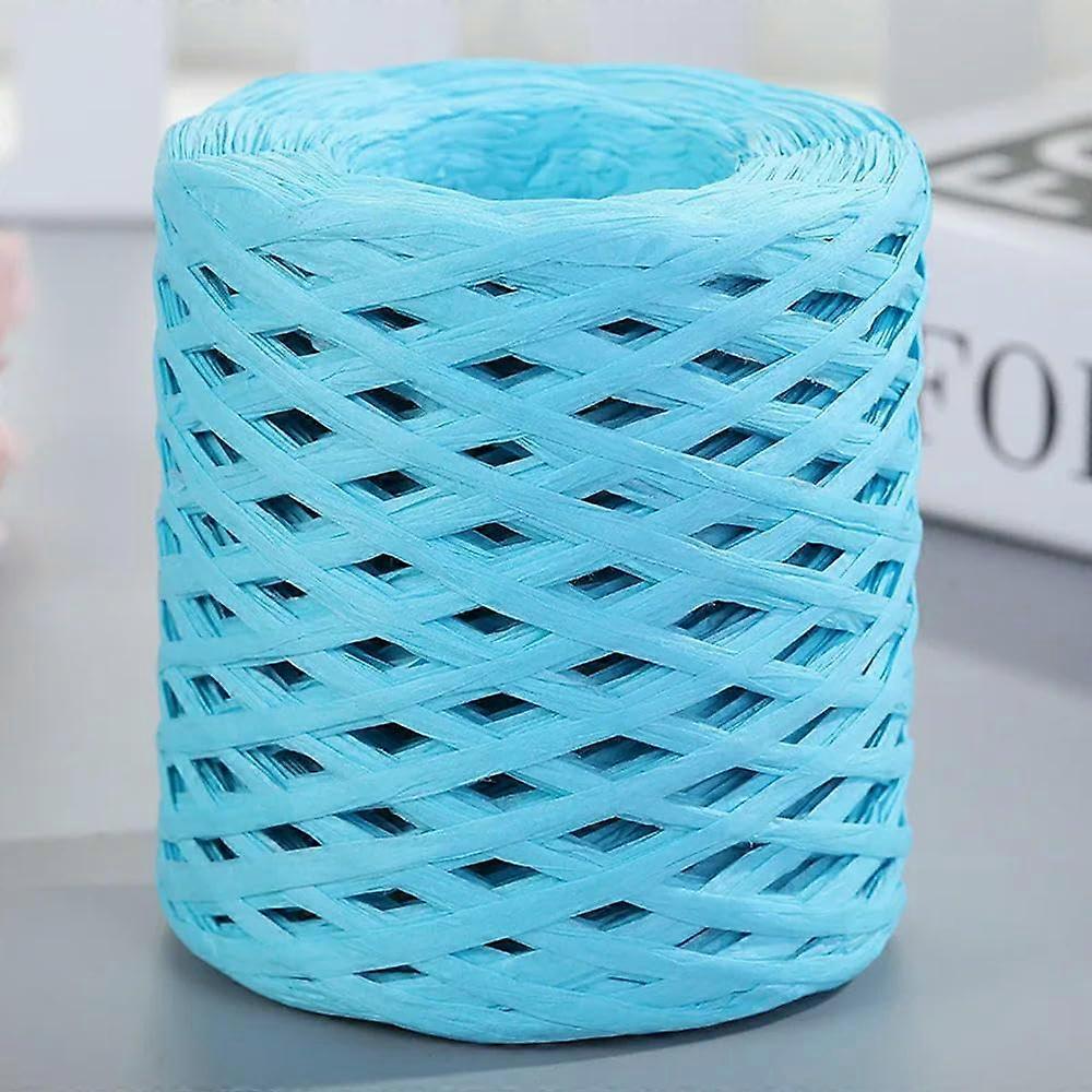 Raffia Straw Paper 200M for DIY Knitting and Crochet, Blue Hand Knitted Threads for Sun Hats and Beach Bags