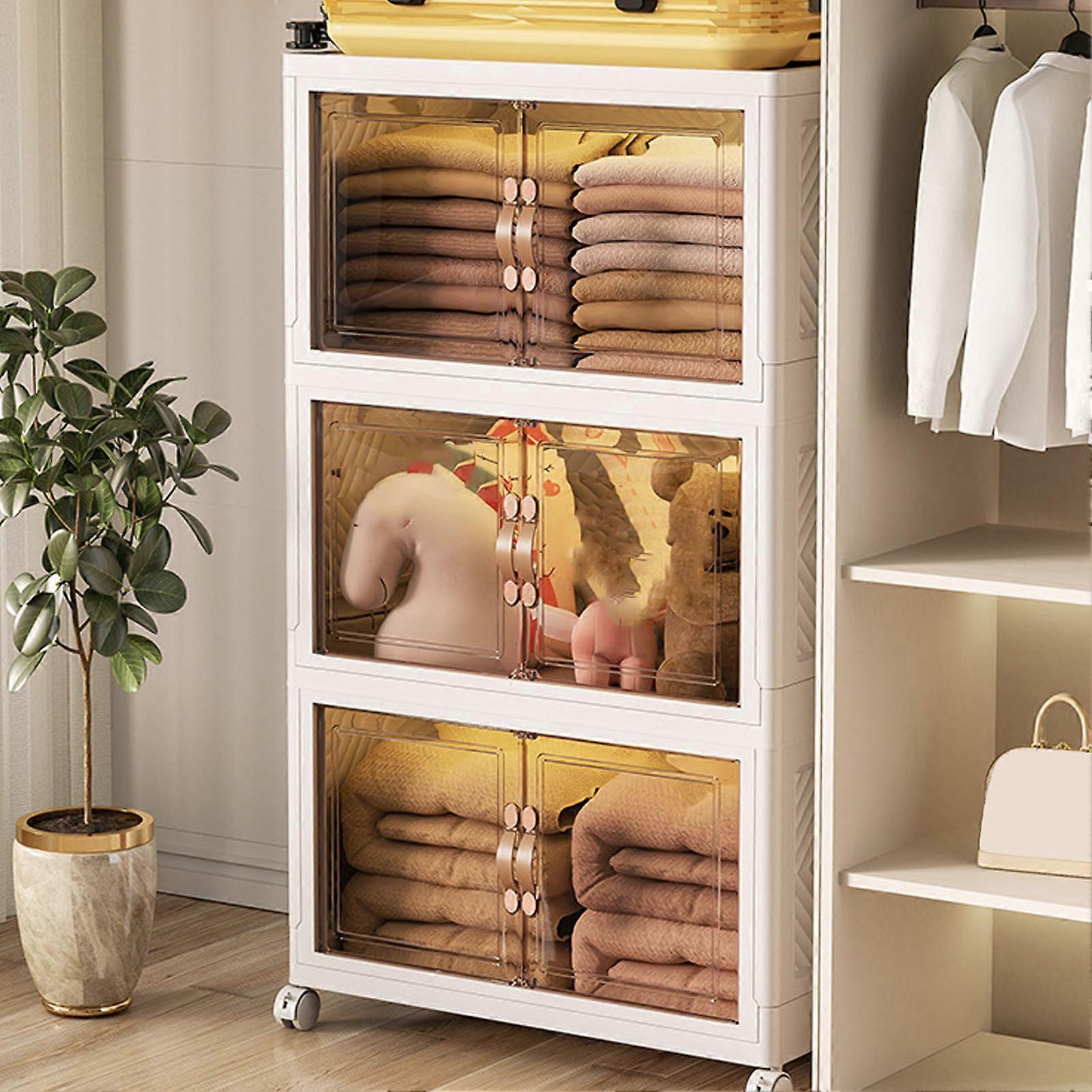 Collapsible Stackable Storage Bins Dustproof Folding Storage Bins Organizer with Lids 4 Moveable Wheels Large Capacity Thick 1 Layer 45x30x30.5cm 