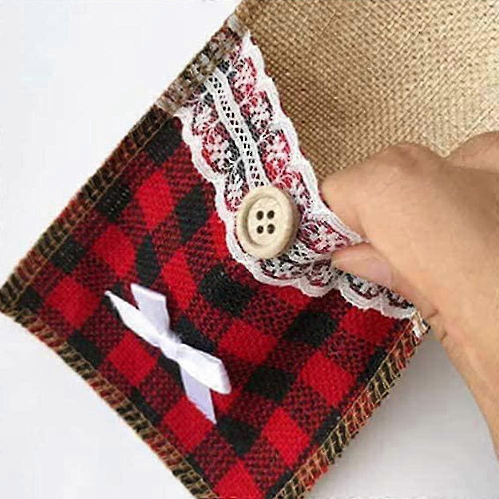 Elegant Christmas Silverware Holders, Natural Burlap Utensil Holder with Soft Lace, Adds Vibrant Festive Atmosphere to Your Table Setting, Suitable