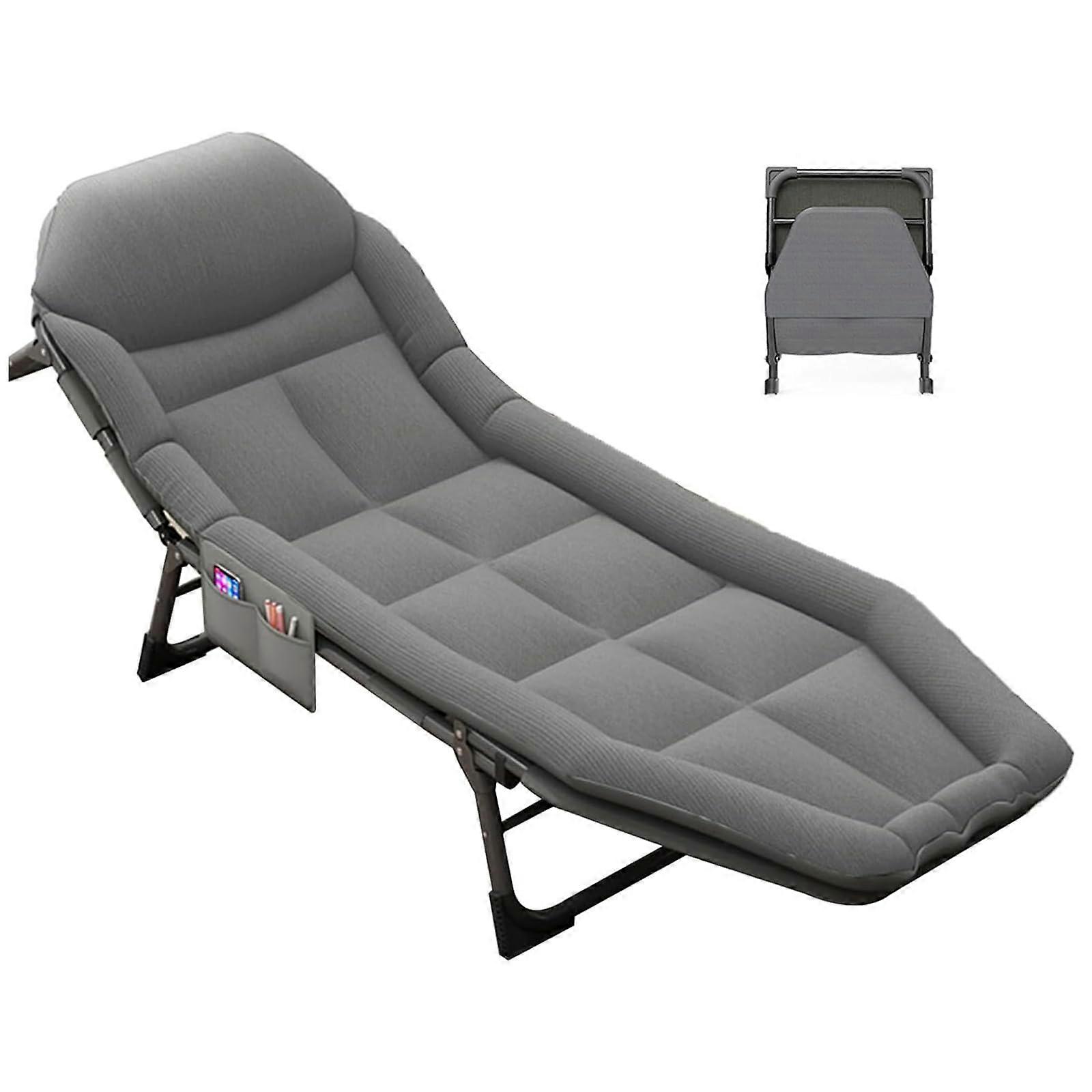 Adult Folding Camping Lounger with Mattress, 5 Positions Adjustable, Light Grey