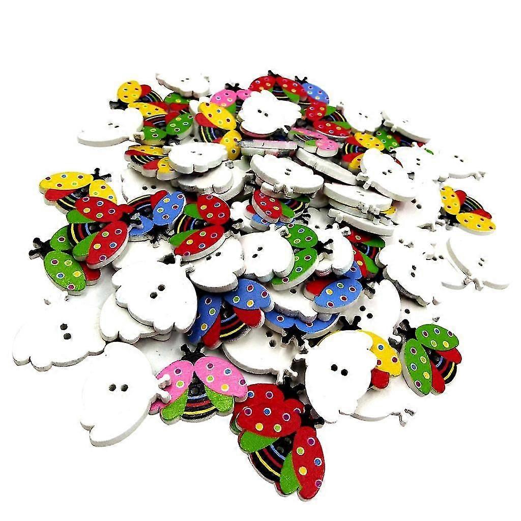 100pcs Ladybird Wooden Button Children DIY Decorative Polka Dot Buttons 24mm