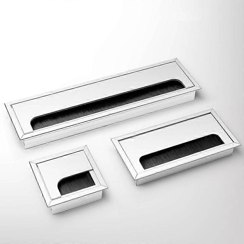 3 pcs Rectangular Metal Cable Grommets, Wire Hole Covers for Cable Management on Computer Desk, Silver