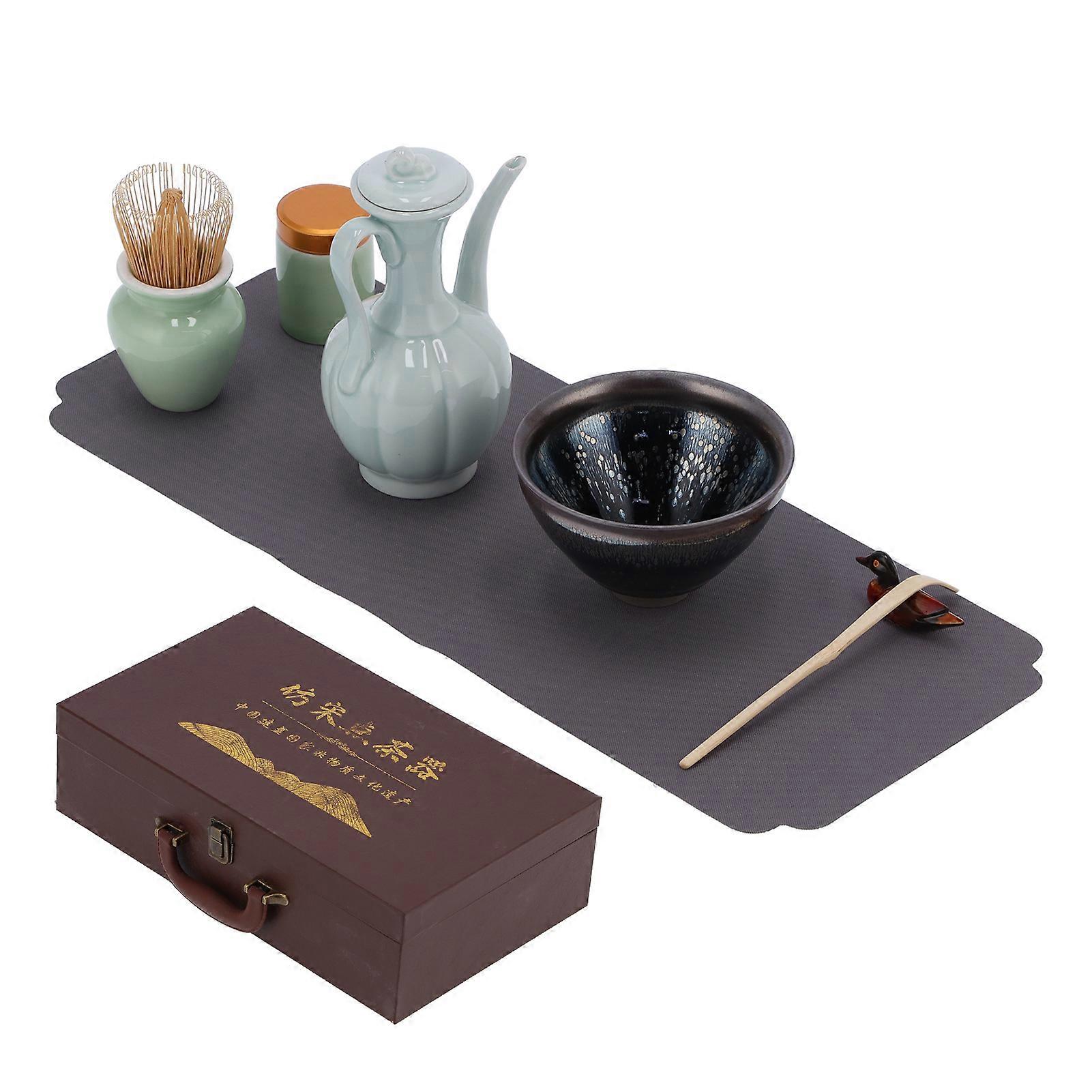 Matcha Tea Tool Set Matcha Bowl Whisk Scoop Ceramic Whisk Holder Caddy Teacup Mat Tea Ceremony KitOil Drop Style