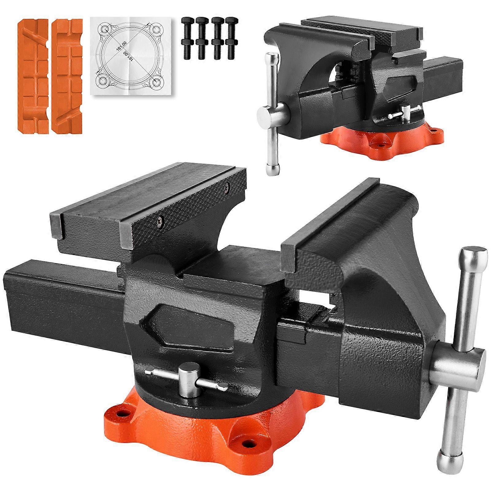 Bench Vise, 8" Jaw Width, 8" Max Jaw Opening Multipurpose Vise with 360 Swivel Locking Base, 3.7" Throat Depth