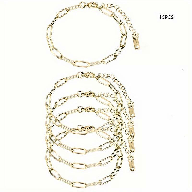 10 adet Emniyet Pimi Zincir Bilezik Kiti, Paslanmaz Çelik Ayarlanabilir Kolye Bilezikler Istakoz Toka ile DIY Takı Yapımı için Altın + Simli