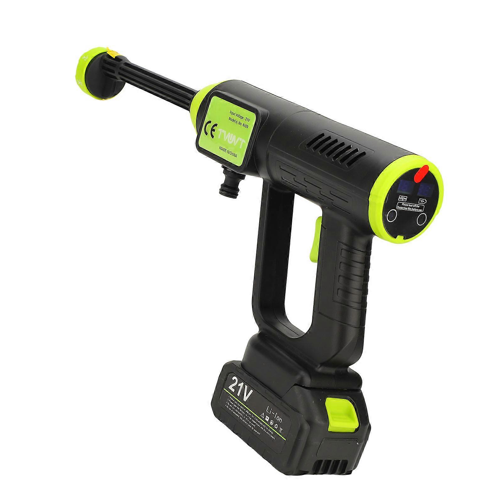Brushless Pressure Washer 60bar Battery Powered Handheld Portable Power Washer with LCD Screen 6 in 1 Nozzle for Car 100 to 240V Black Green EU Plug