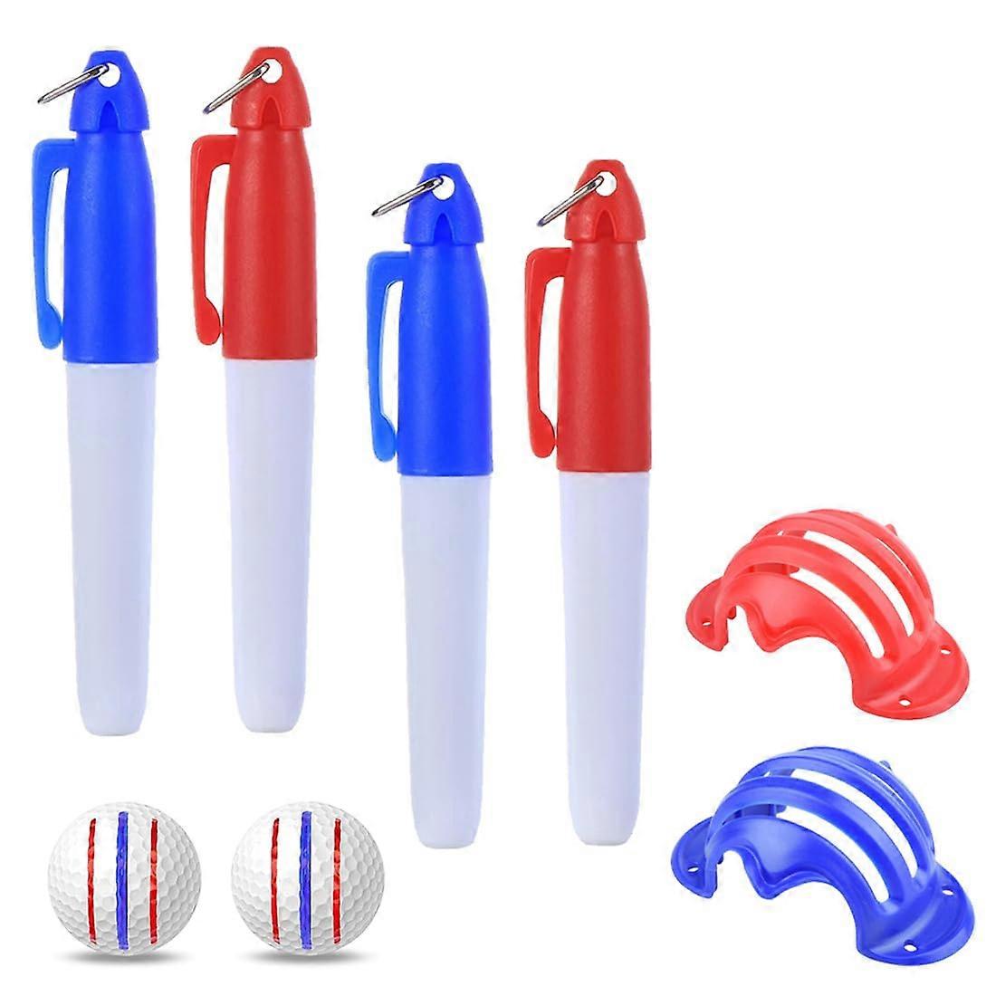 Golf Ball Marker with Hollow Style Liner, Alignment Tool with 4 Pens, Pack of 2 for Precise Golf Ball Marking