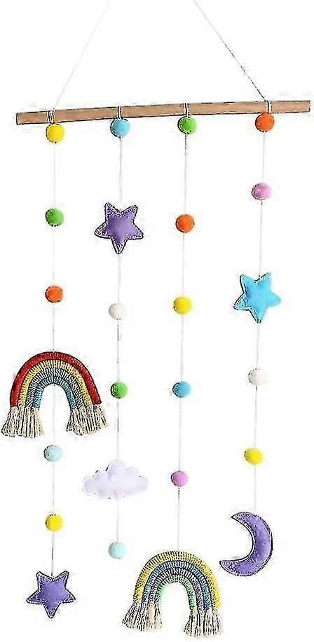 Macrame Rainbow Wall Hanging For Nursery Room,rainbow Hanging Photo Display With Pom Pom Ball ,wood