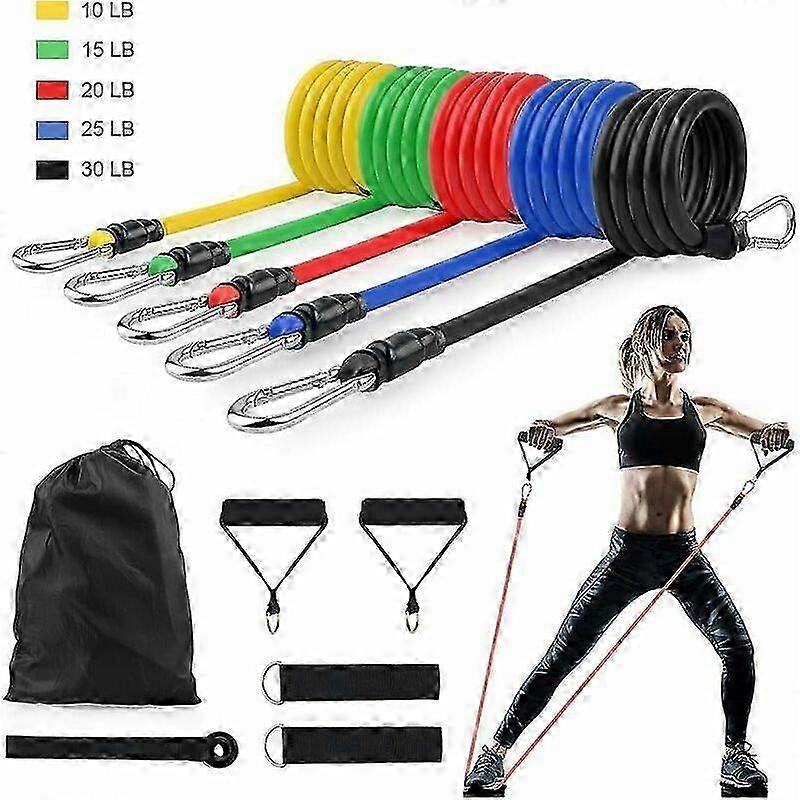 11 In 1 Fitness Band Set with Resistance Bands Stackable up to 100lbs, Includes Grips, Ankle Straps, and Handles