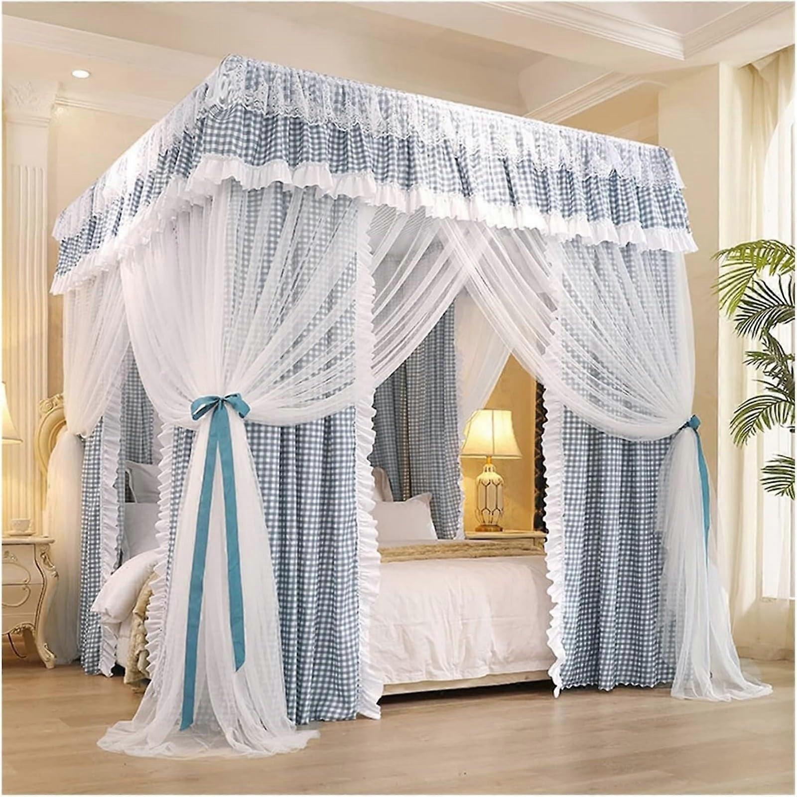 Canopy bed with double curtains, wrapped with mosquito net, princess bedroom decoration, canopy bed