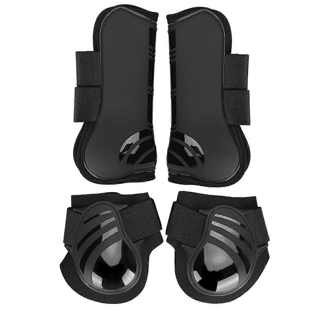 2 Pair Elastic Horse Boot Thicken PU Front Hind Boots Legs Protector for Training JumpingBlack L